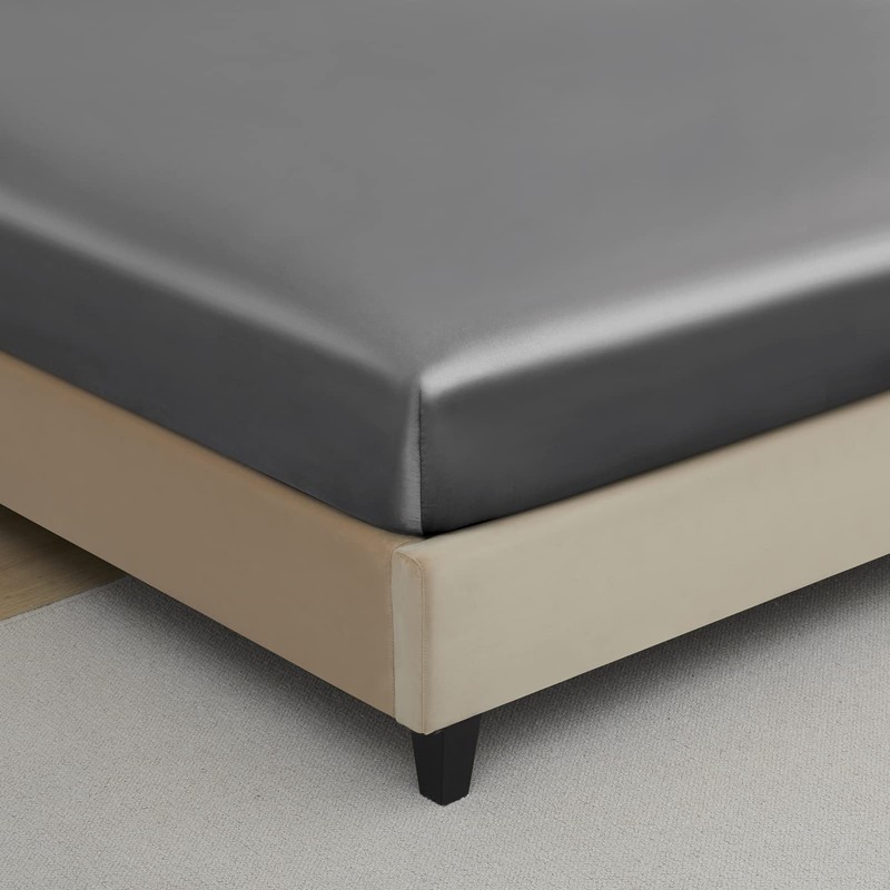 King Silk Satin Fitted Sheet, Soft Deep Pocket Single Bottom