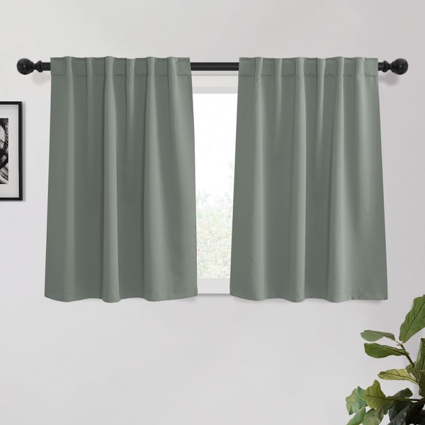 KGORGE Grayish Green Small Window Curtains, Privacy Thermal Insulating Drapes