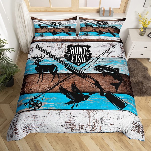 Deer Bird Fish Animal Hunting Duvet Cover Set Twin Size,Hunt