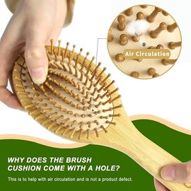 MRD Juego de cepillos para el cabello, peine de bambú natural, cepillo desenredante de paleta, peine de dientes anchos y cola sin cerdas, adecuado par