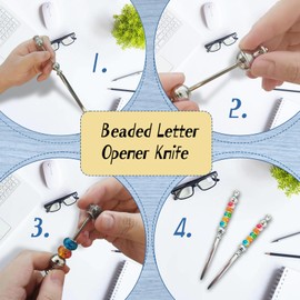 5 Pcs Beaded Letter Opener Envelope Stainless Steel Letter Openers with 30 Assorted Large Hole Beads for DIY Office Supplies Gift (Silver)