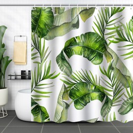 ZCHOMI Tropical Leaves Shower Curtain Green Palm Banana Leaf Plant Botanical Shower Curtain for Bathroom Waterproof Polyester Fabric Bathroom Curtain 72 x 72 Inch with 12 Hooks