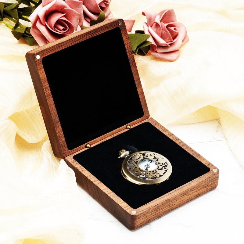 COSISO Walnut Wood Pocket Watch Box Portable Single Pocket Watch