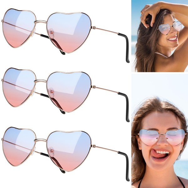 Pack of 3 Heart Party Glasses, Colourful Sunglasses Heart, Hippie