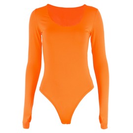 Women Long Sleeve Bodysuit Fashionable Charming Slim Fitting Body Leotard for Dancing L Orange