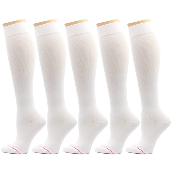 Dr. Motion 5 pares de calcetines terapéuticos graduados de compresión de 8 a 15 mmHg para mujer, Pack-white, Talla única