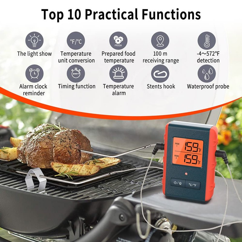 Wireless Meat Thermometer with 2 Propes for Grilling Kitchen Food