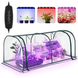 Meonum Indoor Greenhouse with Grow Lights, 51.18 "L x 25.59" W x 21.65" H Small to Medium Portable Greenhouse with 13W Dual Growing Lamps for Seed Starting, Indoor with Cover, Timing Fuction