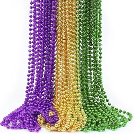 30 PCS Mardi Gras Beads, Mardi Gras Green Purple Gold Beads Necklaces Bulk, Metallic Mardi Gras Beads Necklace Accessories Costumes Women Men for Parade Throws Party Decorations Favor Supplies Party