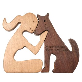 AIMALL Handcrafted Wooden Puppy & Kitten Figures - Touching Pet Memorial Decor, Tabletop Display, 4.33-Inch - Versatile for Home & Office Decor