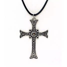 JKCE Designs Mustard Seed Cross Black Leather Cord Necklace, Matthew 17 20, Faith Jewelry