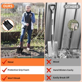 Square Shovel 43.3Inches Heavy Duty Garden Tools with Metal Handle Small Shovel, Transfer Shovel for Digging Snow Removal Landscaping Farming, Black