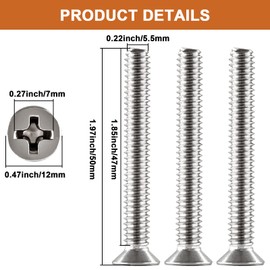 Cionyce 25PC Flat Head Phillips Machine Screws 1/4-20 x 2", 304 Stainless Steel Device Mounting Screws Countersunk Bolt Fastening
