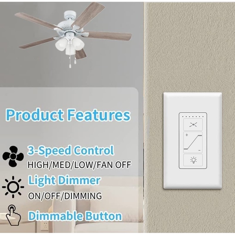 Nexete Ceiling Fan Control & Dimmer Wall Switch, 2 in