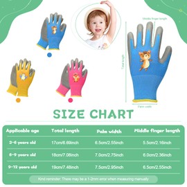 3Pairs Kids Gardening Gloves for Age 3-12, Non-Slip Rubber Coated Work Gloves for Boys Girls Children Toddlers Outdoor Activities Yard Garden Seeding Weeding Housework (Penguin+Fox+Bear, 6-9 age)
