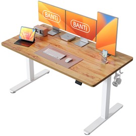 BANTI 63'' Standing Desk, Electric Stand up Height Adjustable Home Office Table, Sit Stand Desk with Splice Board, Light Rustic Brown