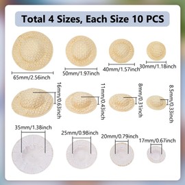 AHANDMAKER Pack of 40 Miniature Hats in 4 Styles Small Knitted Hats Made of Straw Imitation Craft Hats for Dolls Ornaments for DIY Craft Decorations (12.5 to 5) cm)