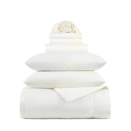 7-Piece Casual Bed in a Bag Cool White Comforter Set King Size | Modern Plush Microfiber Material Solid Color Pattern Full Luxury Bedding Sets | Ultra Soft Cozy Lightweight Versatile Smooth Comfy