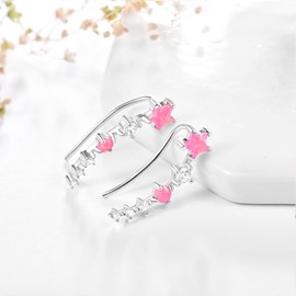KINGWHYTE Cilmber Earrings for Women 925 Sterling Silver Star Earrings Pink Opal Earrings Ear Climbers Cuffs Crawler Opal Jewellery for Women Teenage Girls