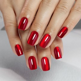 ShangMeng SHANGMENG Red Cat Eye Press on Nails Square - Soft Gel Press on Nails Short for Women Gift, Fit Perfectly & Natural Stick on Nails with Glue in 16 Sizes - 32 Reusable Fake Nails, Bright Red