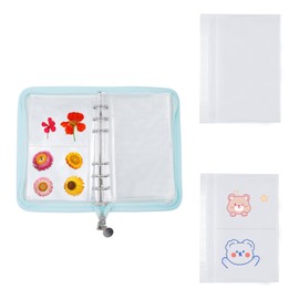 Sticker Collecting Zipper Binder with Blank Clear Release Paper, Reusable A6 Album for Collecting Dried Flower Plant Sticker, Blue
