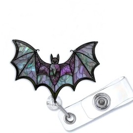 Bat Halloween Badge Reel, Horror Colorful Bat Work Badge Holder with Retractable Clip Cute Acrylic Badge Reel Worker Teacher Nurse Nursing Doctor Name Tag ID Card Decoration Accessories