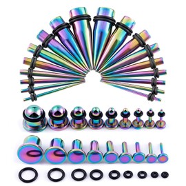 Longbeauty 10 mm - 20 mm 36 pieces ear gauges stretching kit stainless steel tapers ear plugs piercing set 14G-00G expander set