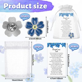 Forget Me Not Memorial Pin Flower Lapel Brooch Funeral Favor with Memorial Poem Cards and Organza Bags for Memorial Remembrance Presents (10)