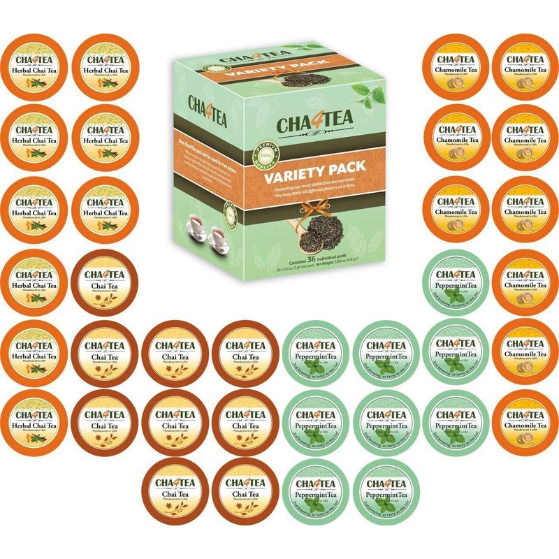 Cha4TEA 36 K-Cups Tea Variety Pack Pod KEURIG Peppermint, Herbal