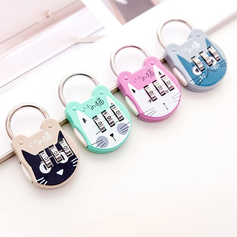 Grey Cute Cat Combination Lock,Travel Locks for Luggage Backpack Locks