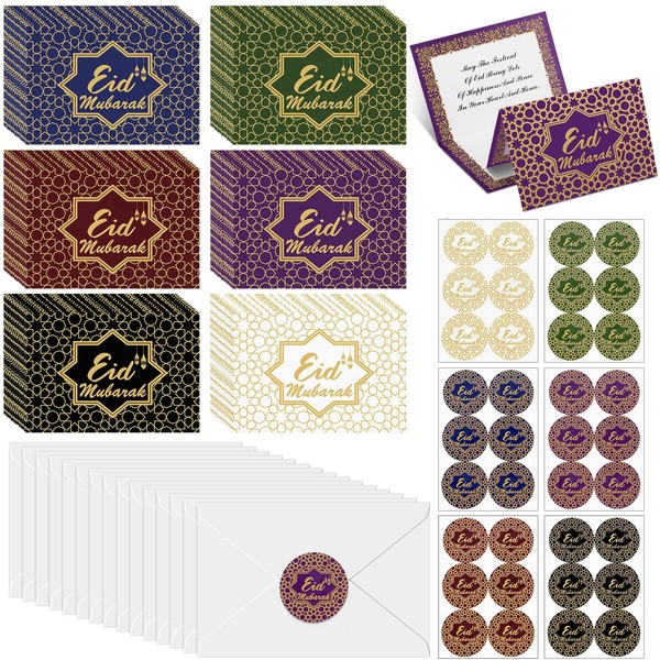 36 Sets Eid Mubarak Greeting Cards with Envelopes Stickers Assorted