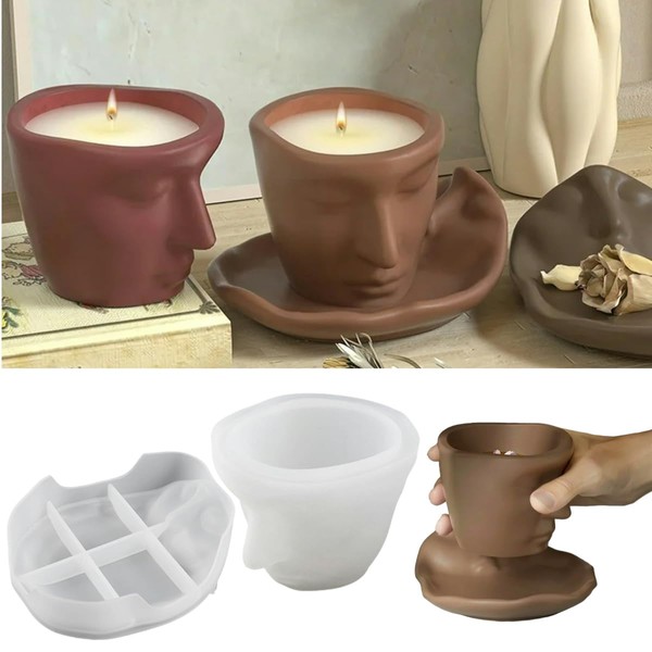Abstract Face Candle Jar Mold for Concrete Succulent Planter Silicone