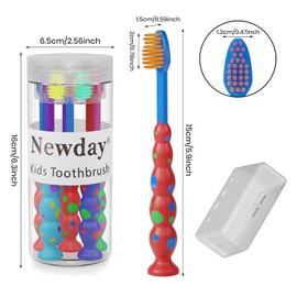 Newday Kids toothbrushes 6 Pack Medium Bristles with Suction Cup, Includes Travel Covers, toothbrushes for Kids Boys & Girls, Toddlers &Children Teeth Age 3+