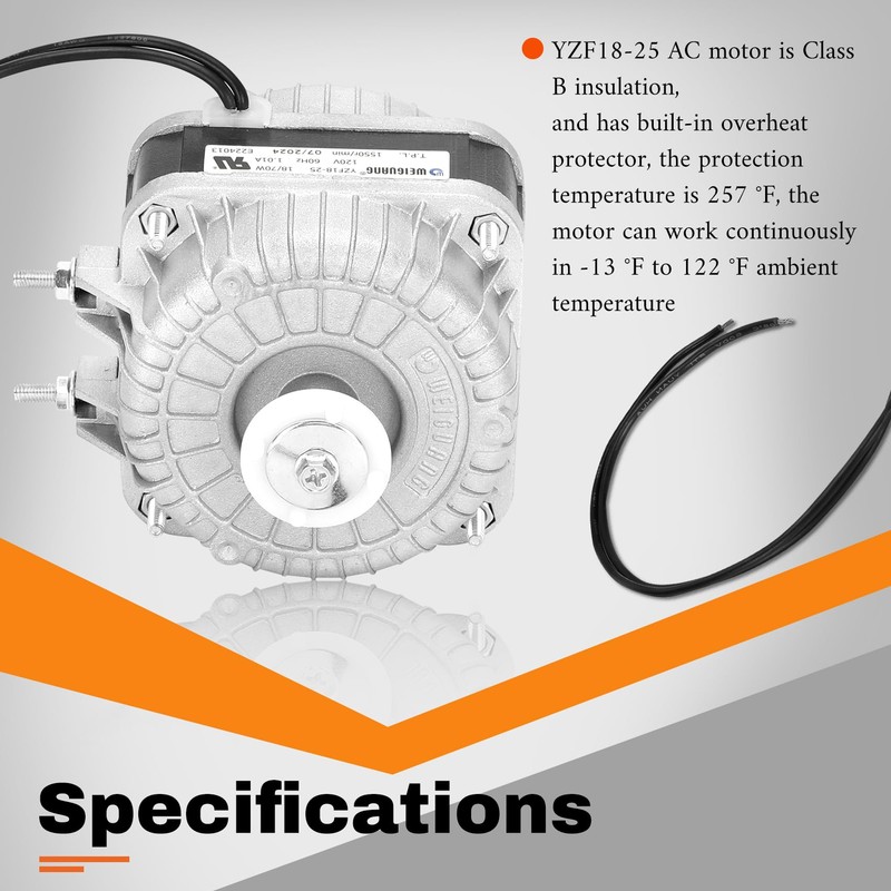 YZF18-25 Fan AC Motor 120V 60HZ 18W 1.01A 1550 r/min,