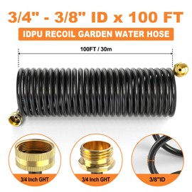 GASHER 100FT x 3/8" Coil Garden Hose, Expandable Garden Hose with 3/4" Brass Connector, Watering Hose Includes 8 Patterns Spray Nozzle for Outdoors Lawn Watering Car Washing