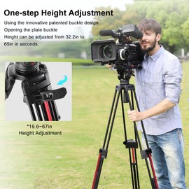 miliboo 67" Video Tripod with One-Step Locking System，Aluminum Camera Tripod for Heavy Duty with Fluid Head,Quick Release Plate and Ground Spreader for DSLR, Camcorder, Cameras (MTT605A)…