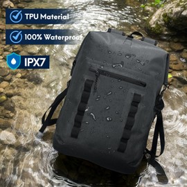 Haimont Waterproof 30L Rolltop Backpack, Lightweight TPU Rolltop Dry Bags Back Pack with Laptop Pocket for Men Women Kayak, Outdoor Camping, Boating, Black