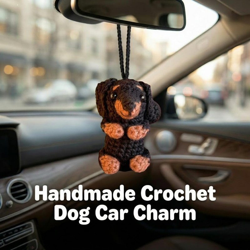 Crochet Dachshund Car Accessories Weiner Dog for Rear View Mirror,