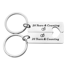 Eilygen Couple Gift Couple Keychain Set Couple Jewelry 1st 5th 10th 20th Wedding Anniversary Key Chain Gift for Him and Her (20 Years & Counting)