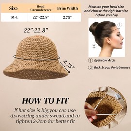 CHarmeFleur Floppy Large Beach Straw Hats for Women Folding Summer Wide Circle Packable Sun Hats Women's Travel Straw Fedora Hat Bucket Hats for Women Bucket Hat
