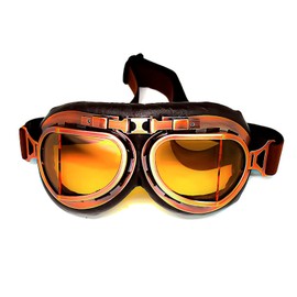 1Storm Motorcycle Scooter Mopeds Goggles Half Helmet Vintage Pilot Aviator Style,Bronze Frame Yellow Lens