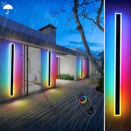 HENTAG Outdoor RGB Wall Lights, 39.4inch RGB/Warm/White Dimmable Modern Led Wall Lighting, IP65 Waterproof Long Wall Sconce with Remote and APP Control for Outdoor/Indoor Party Gathering
