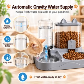 2-in-1 Gravity Pet Feeder and Water Dispenser Bowl for Cats and Small Dogs, Wet and Dry Food Separation (Grey)