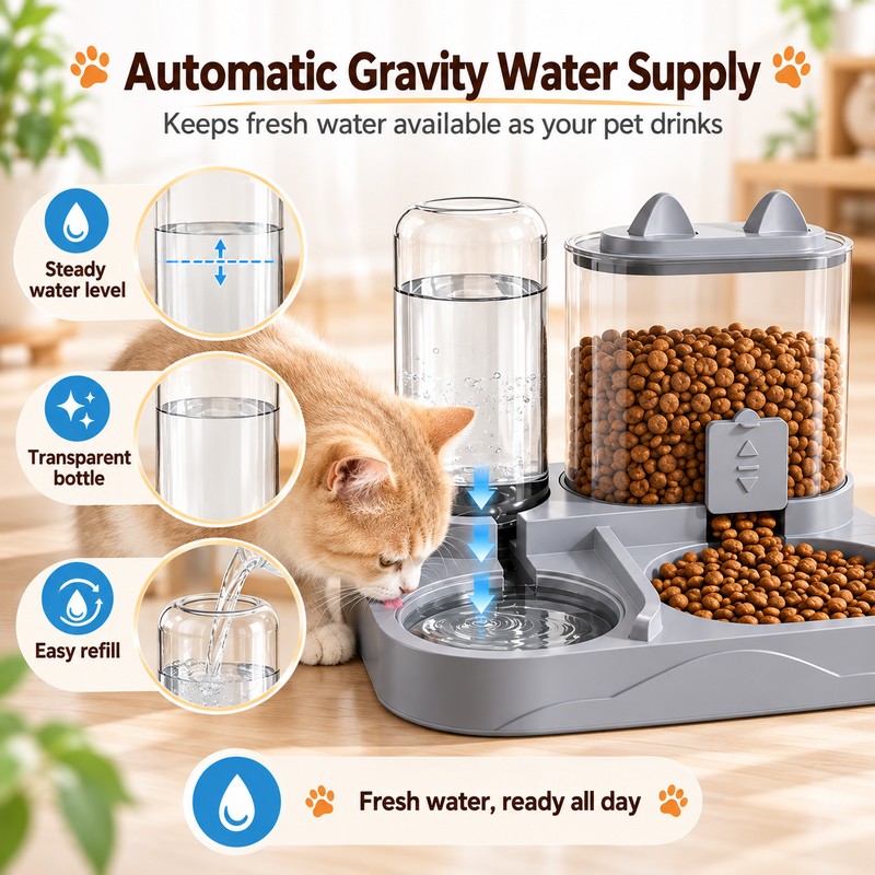 2-in-1 Gravity Pet Feeder and Water Dispenser Bowl for Cats