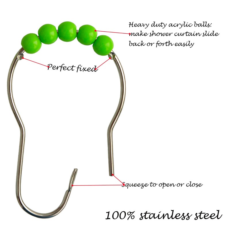 Shower Curtain Hooks Rings Stainless Steel Acrylic Roller Ball Glide