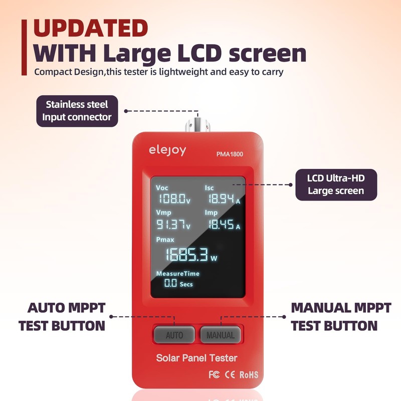 PMA1800W Solar Panel Tester, Solar MPPT Meter with Large Ultra