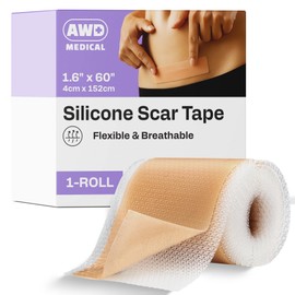 AWD Silicone Scar Tape Roll 60in – Medical Grade Scar Tape for Surgical Scars, C Section, Tummy Tuck – Reusable Silicone Scar Sheets for Keloid Bump Removal & Postpartum Essentials (60in)