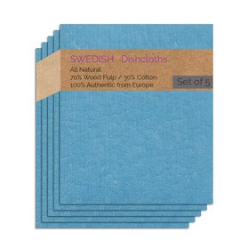SWEDEdishcloths Swedish Dishcloth 5 PK (Blue Color) Paper Towel Replacements ECO Friendly Reusable Absorbent Cleaning Sponge Cloths