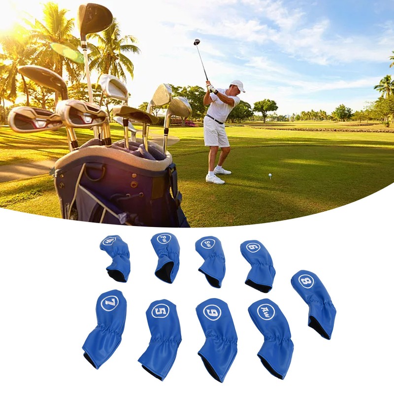 9Pcs Golf Iron Head Covers PU Waterproof Golf Club Headcovers