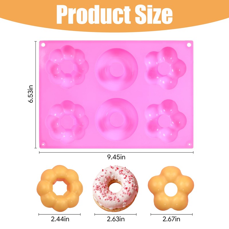 3 Pack Silicone Donut Pan for Baking,Non-Stick Doughnut Pan with